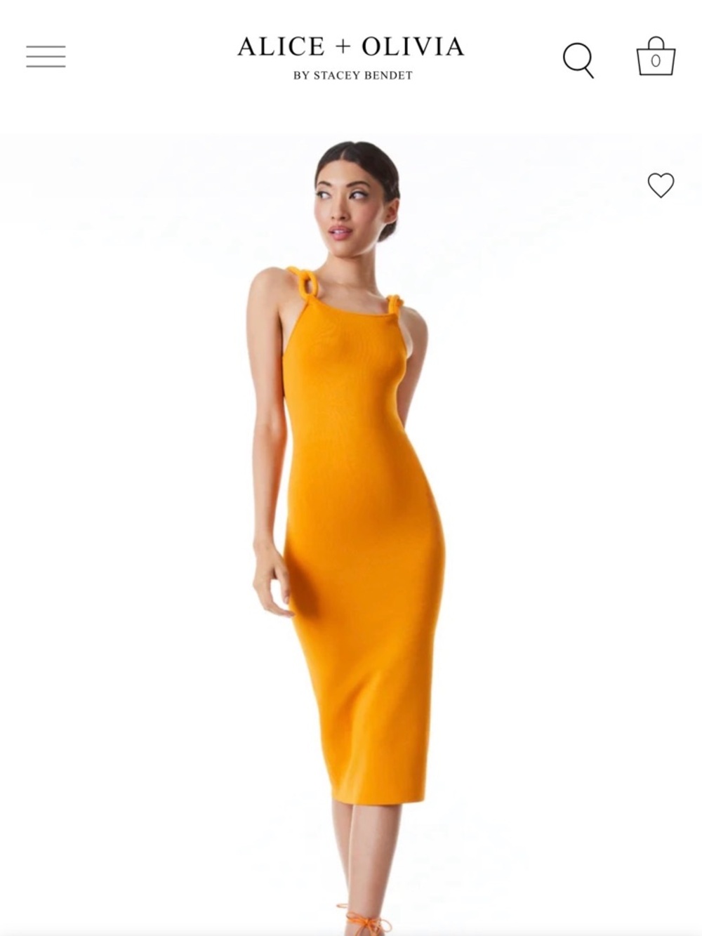 Alice and Olivia ALINA MIDI DRESS WITH CORD STRAPS in Tangerine